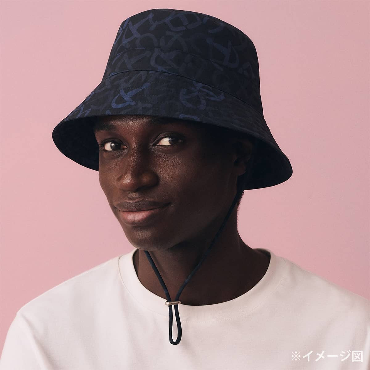 HERMES Bucket Hat Milo Calligraphie Equestre Marine Nylon Mat Silver HW[EXCELLENT][Authentic]