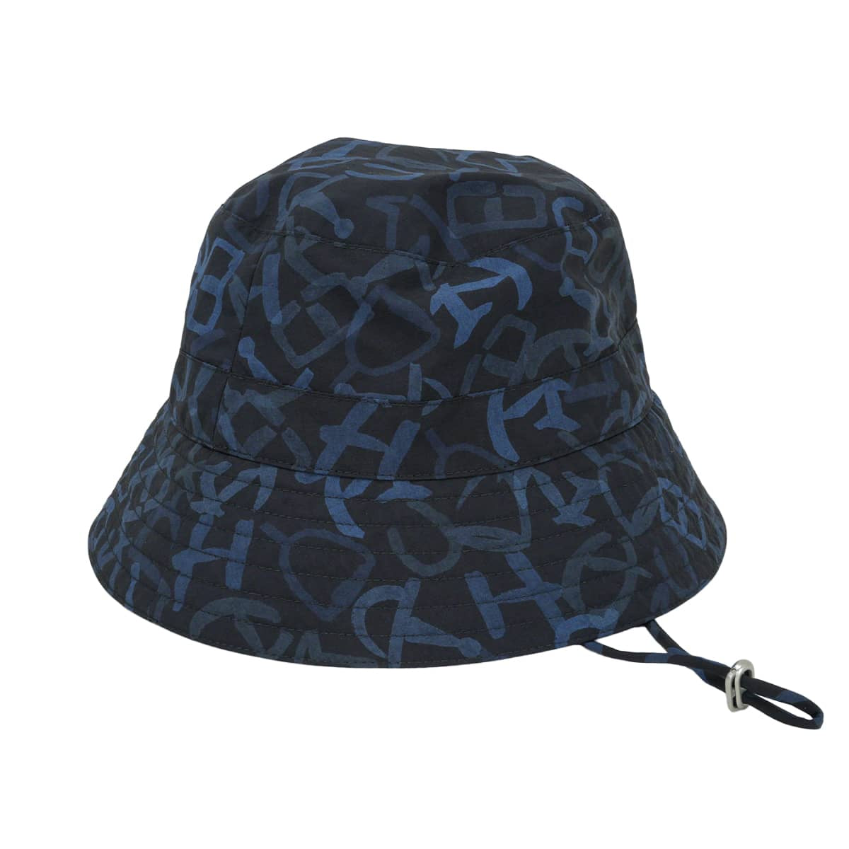 HERMES Bucket Hat Milo Calligraphie Equestre Marine Nylon Mat Silver HW[EXCELLENT][Authentic]