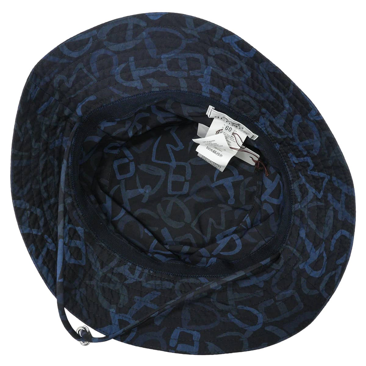 HERMES Bucket Hat Milo Calligraphie Equestre Marine Nylon Mat Silver HW[EXCELLENT][Authentic]