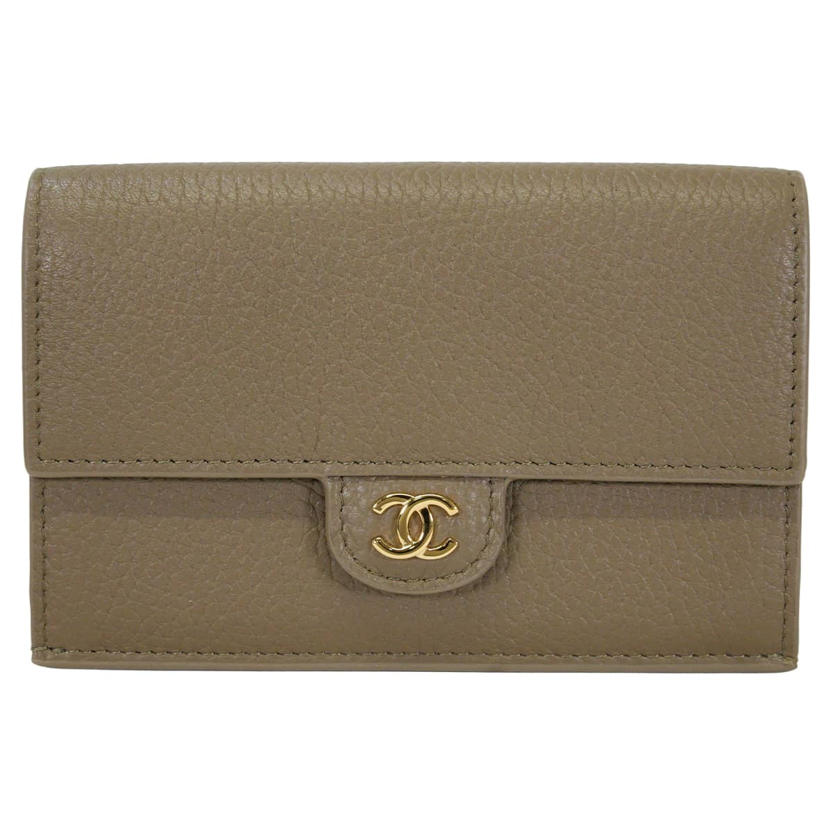 2026AW NEW Pre-Collection CHANEL card holder Coin Purse Flap COCO MarkDark khaki Graind Calf(Caviarskin) Champagne Gold HW AP5453[BRAND NEW][Authentic]