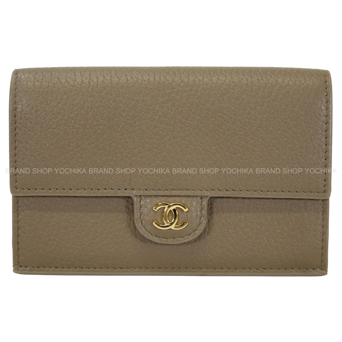 2026AW NEW Pre-Collection CHANEL card holder Coin Purse Flap COCO MarkDark khaki Graind Calf(Caviarskin) Champagne Gold HW AP5453[BRAND NEW][Authentic]
