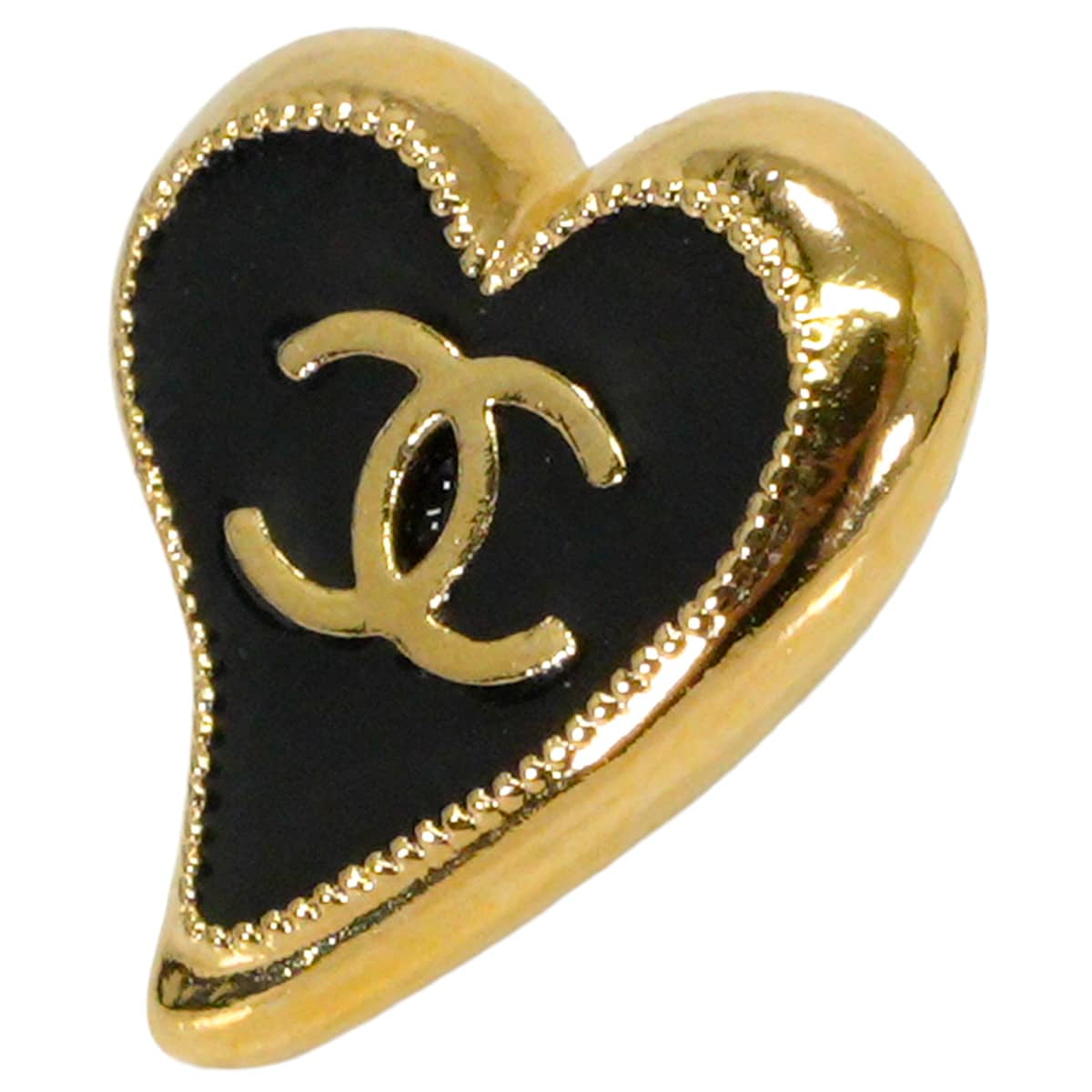 CHANEL pierced earring COCO Mark Heart Noir (Black) Metal Champagne Gold HW AB8033[EXCELLENT][Authentic]