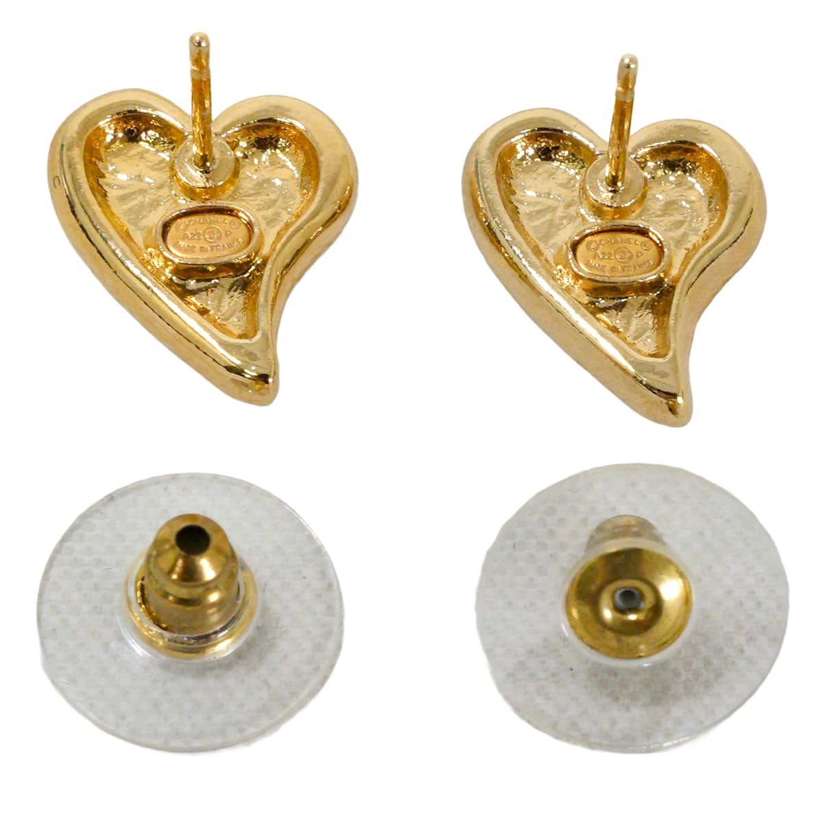 CHANEL pierced earring COCO Mark Heart Noir (Black) Metal Champagne Gold HW AB8033[EXCELLENT][Authentic]