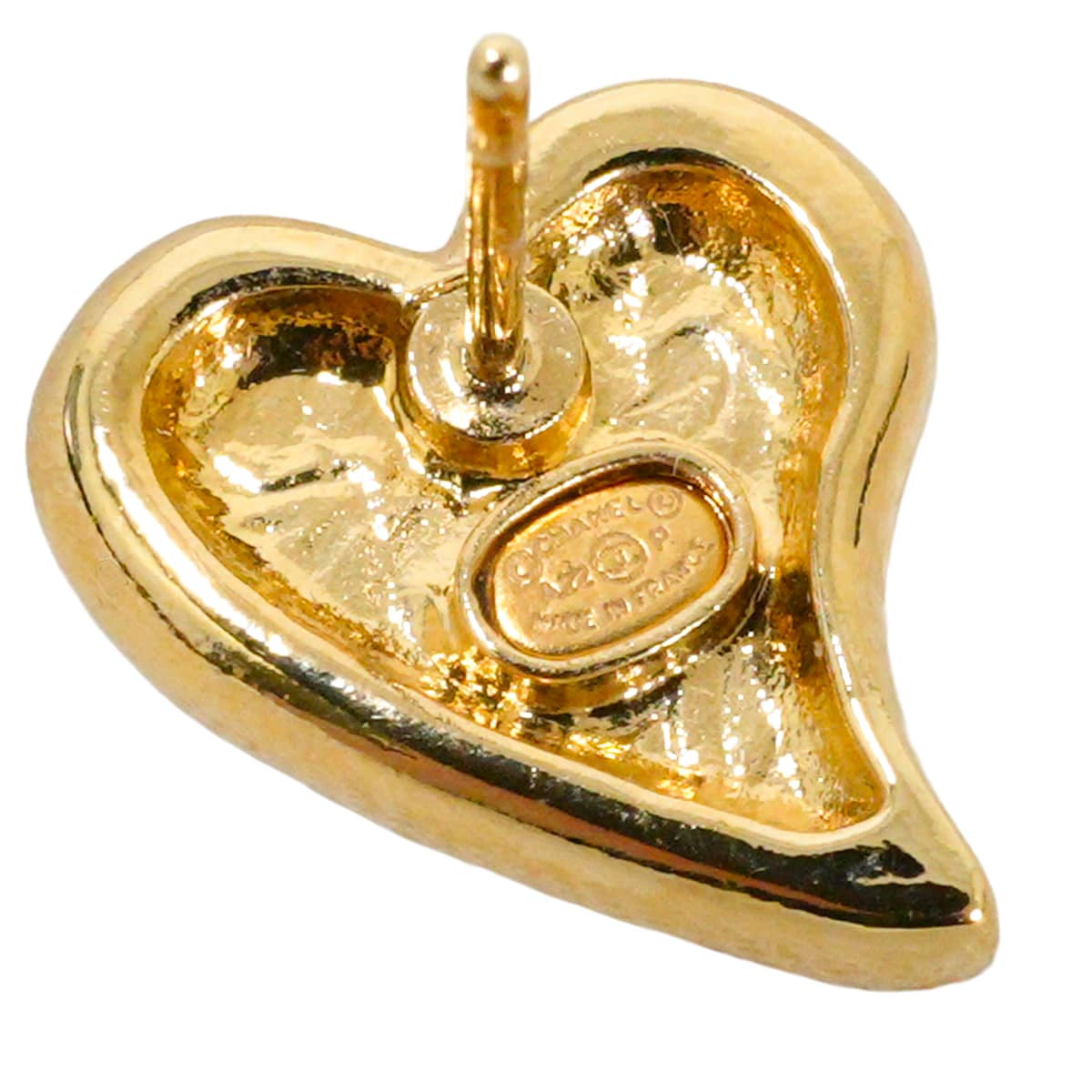 CHANEL pierced earring COCO Mark Heart Noir (Black) Metal Champagne Gold HW AB8033[EXCELLENT][Authentic]