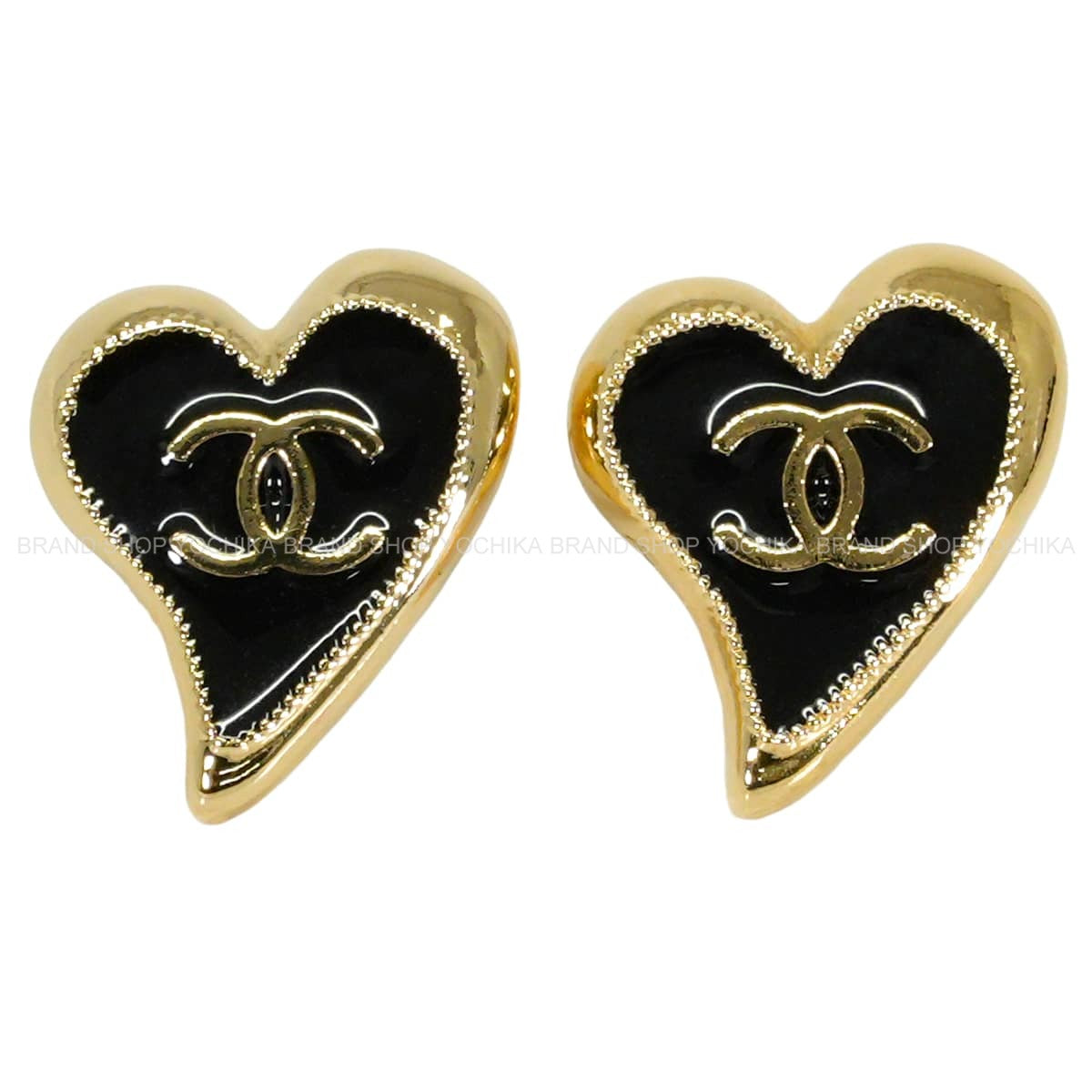 CHANEL pierced earring COCO Mark Heart Noir (Black) Metal Champagne Gold HW AB8033[EXCELLENT][Authentic]