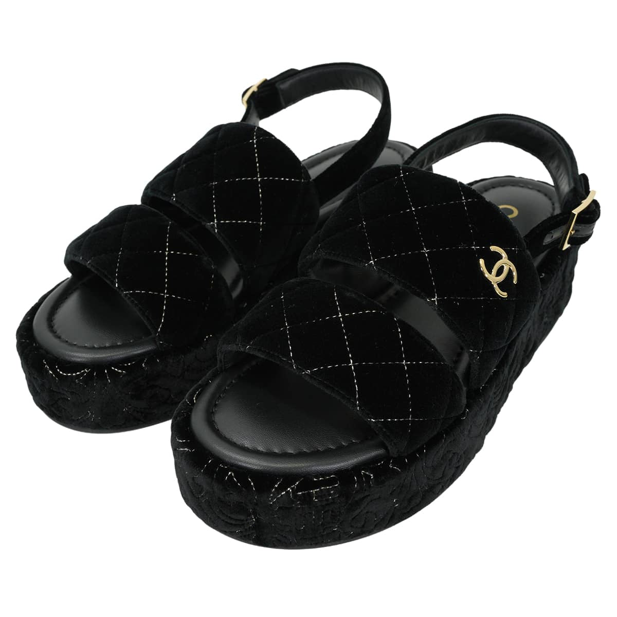 25-26AW CHANEL sandals Platform Matelasse COCO Mark Quilting Noir (Black) Velvet #37.5 Champagne Gold HW G46612[EXCELLENT][Authentic]