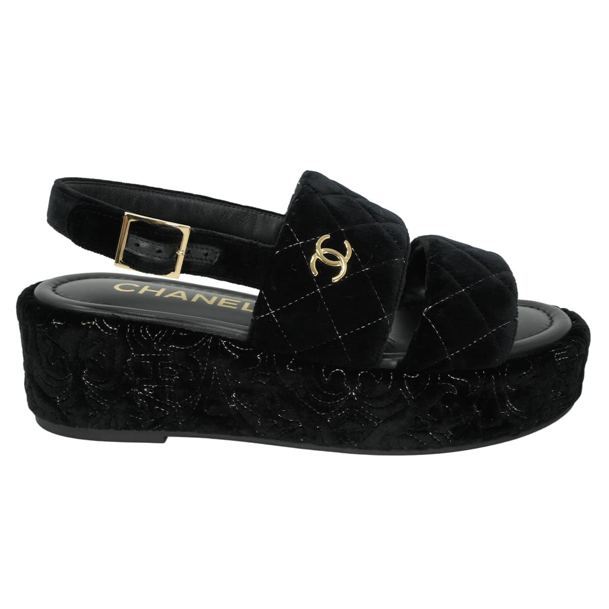 25-26AW CHANEL sandals Platform Matelasse COCO Mark Quilting Noir (Black) Velvet #37.5 Champagne Gold HW G46612[EXCELLENT][Authentic]