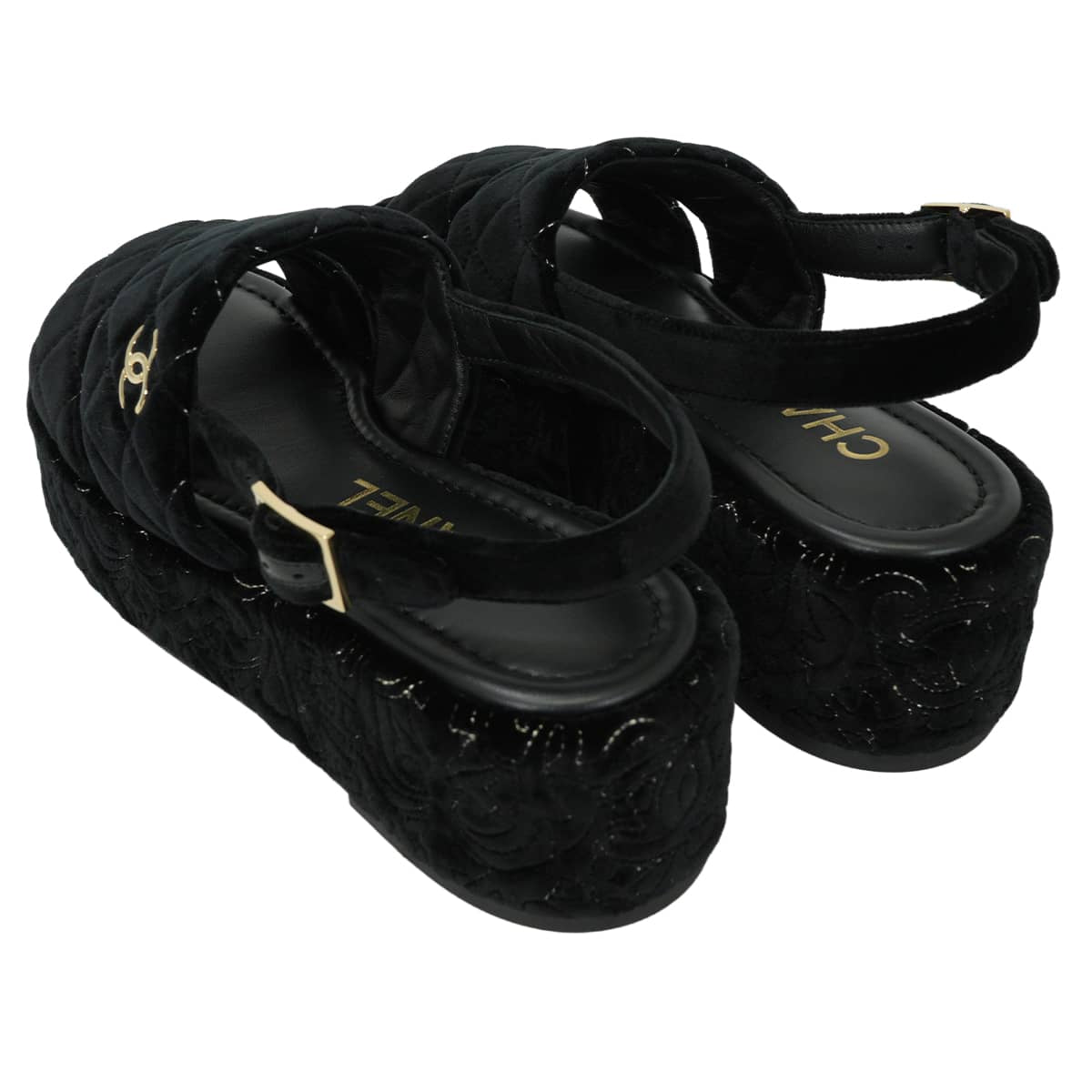 25-26AW CHANEL sandals Platform Matelasse COCO Mark Quilting Noir (Black) Velvet #37.5 Champagne Gold HW G46612[EXCELLENT][Authentic]