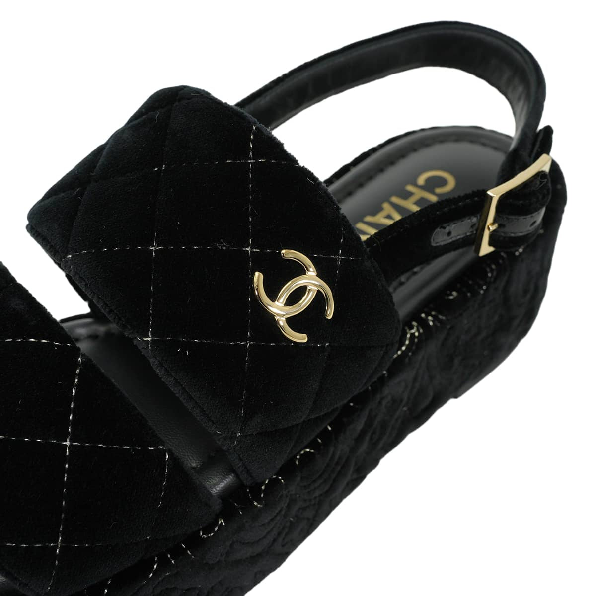 25-26AW CHANEL sandals Platform Matelasse COCO Mark Quilting Noir (Black) Velvet #37.5 Champagne Gold HW G46612[EXCELLENT][Authentic]