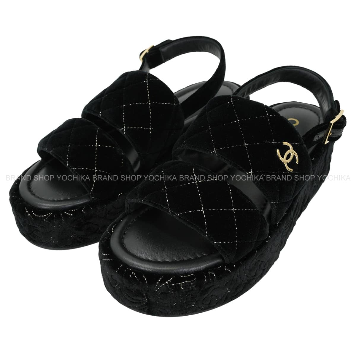 25-26AW CHANEL sandals Platform Matelasse COCO Mark Quilting Noir (Black) Velvet #37.5 Champagne Gold HW G46612[EXCELLENT][Authentic]