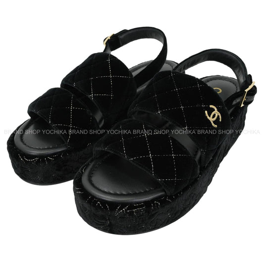 25-26AW CHANEL sandals Platform Matelasse COCO Mark Quilting Noir (Black) Velvet #37.5 Champagne Gold HW G46612[EXCELLENT][Authentic]