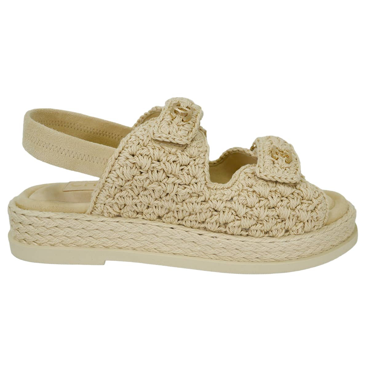 2025SS CHANEL sandals platform upper strap COCO Mark Naturel Raffia #36.5 Champagne Gold HW G46339[EXCELLENT][Authentic]