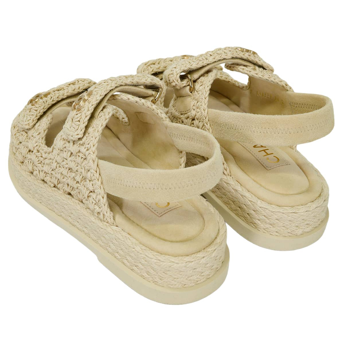 2025SS CHANEL sandals platform upper strap COCO Mark Naturel Raffia #36.5 Champagne Gold HW G46339[EXCELLENT][Authentic]