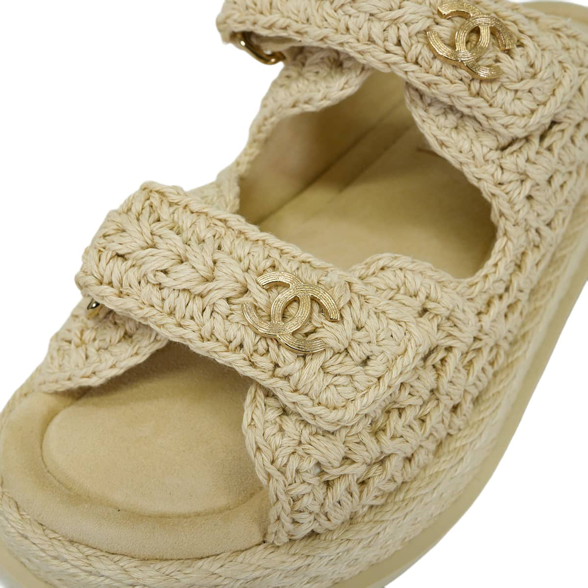 2025SS CHANEL sandals platform upper strap COCO Mark Naturel Raffia #36.5 Champagne Gold HW G46339[EXCELLENT][Authentic]