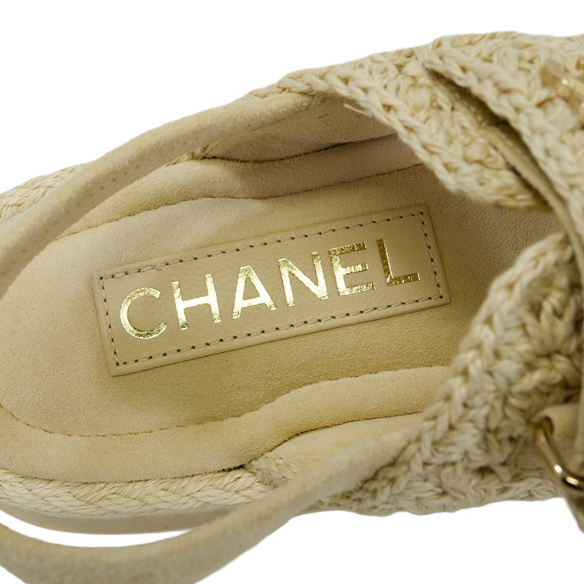 2025SS CHANEL sandals platform upper strap COCO Mark Naturel Raffia #36.5 Champagne Gold HW G46339[EXCELLENT][Authentic]