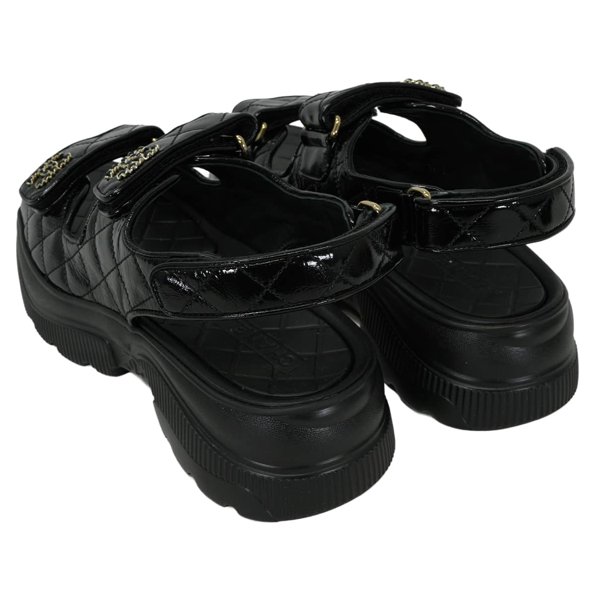 2025-26AW CHANEL sandals Sport matelasse design COCO Mark chain platform sole Noir (Black) Shiny calfskin #36C Champagne Gold HW G46293[BRAND NEW][Authentic]