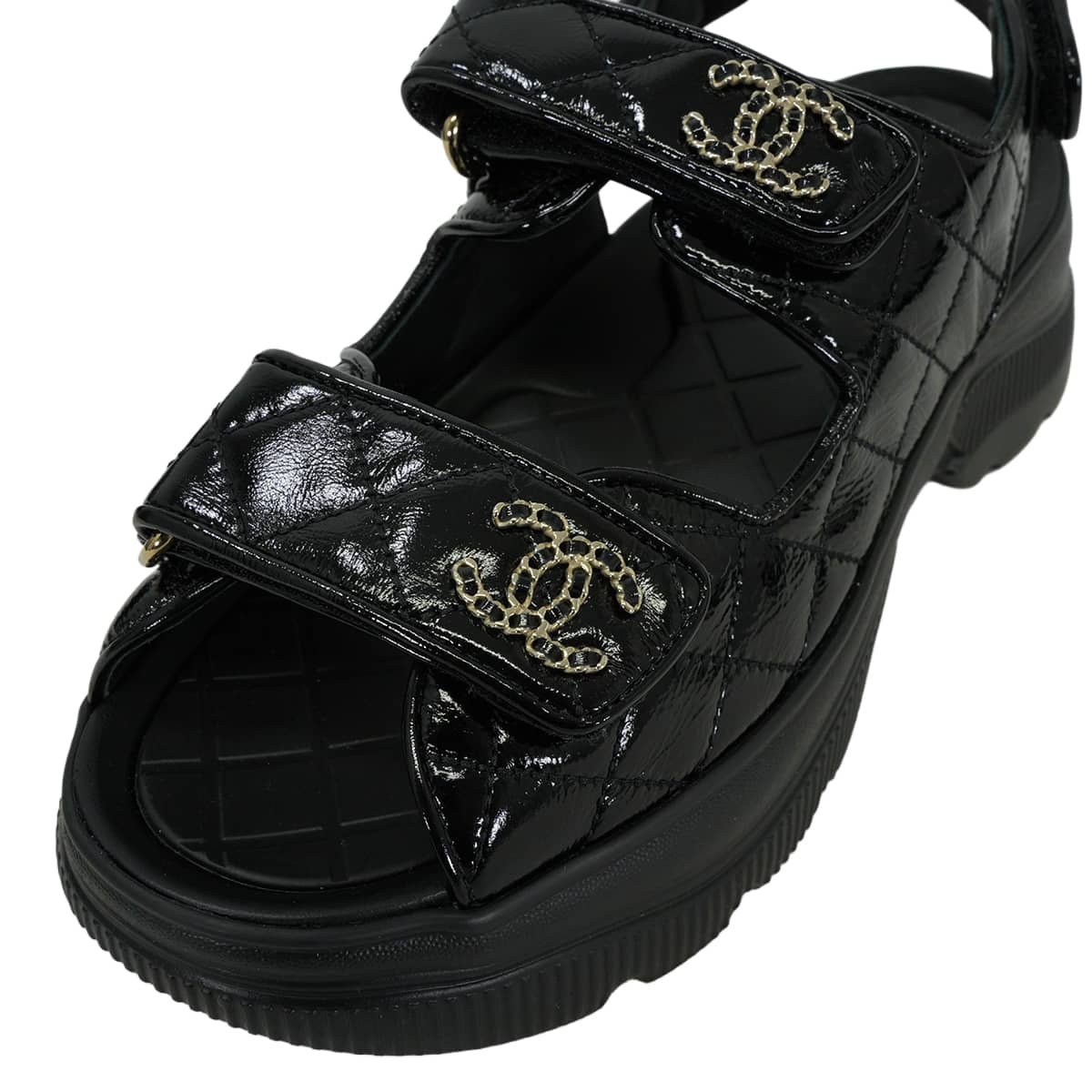 2025-26AW CHANEL sandals Sport matelasse design COCO Mark chain platform sole Noir (Black) Shiny calfskin #36C Champagne Gold HW G46293[BRAND NEW][Authentic]