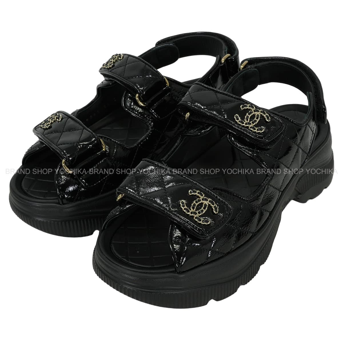 2025-26AW CHANEL sandals Sport matelasse design COCO Mark chain platform sole Noir (Black) Shiny calfskin #36C Champagne Gold HW G46293[BRAND NEW][Authentic]