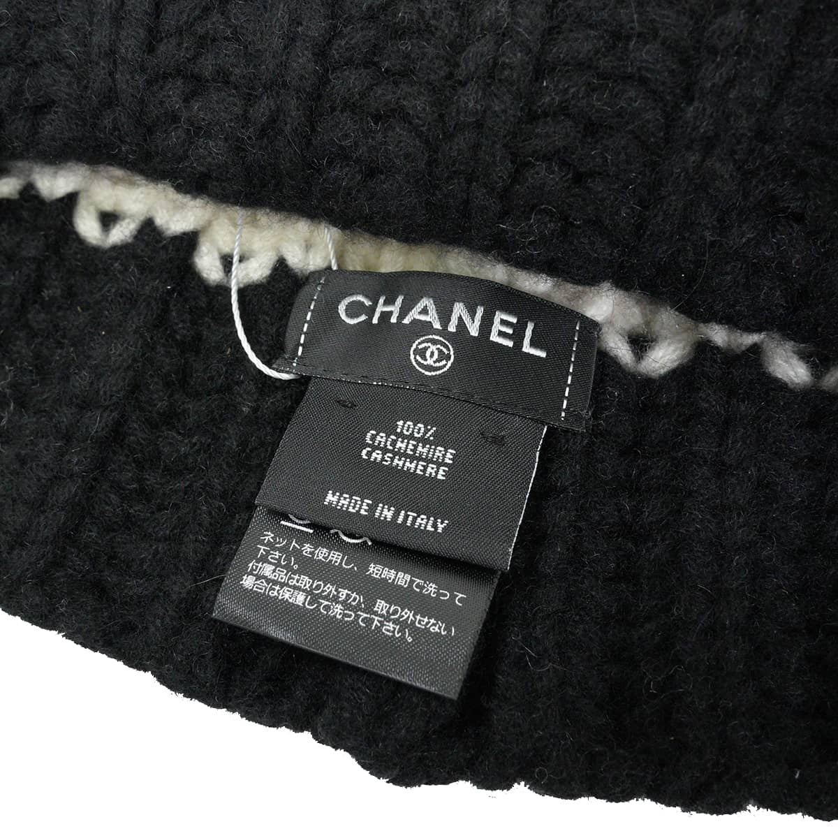 2026AW NEW CHANEL Knit cap Knit hat with COCO Mark Noir (Black)/Blanc (White)/Grey Cashmere AAC402[BRAND NEW][Authentic]