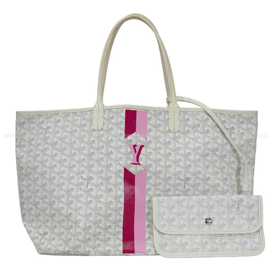 [Pre-loved] GOYARD tote bag SAINT LOUIS PM Includes marker art Blanc (White)/Red/Pink PVC coated canvas Silver HW[LIKE NEW][Authentic]