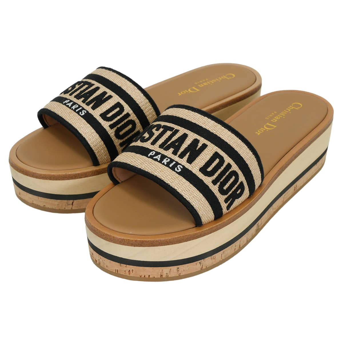 2024AW Dior sandals D way Platform Slides Naturel Raffia #36[EXCELLENT][Authentic]