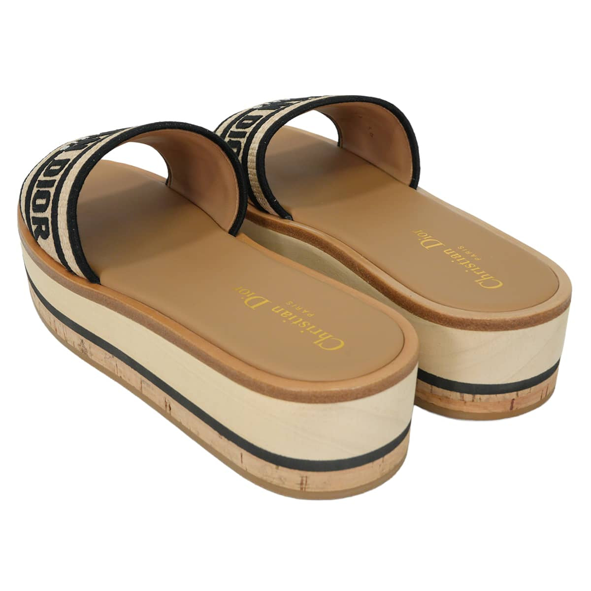2024AW Dior sandals D way Platform Slides Naturel Raffia #36[EXCELLENT][Authentic]