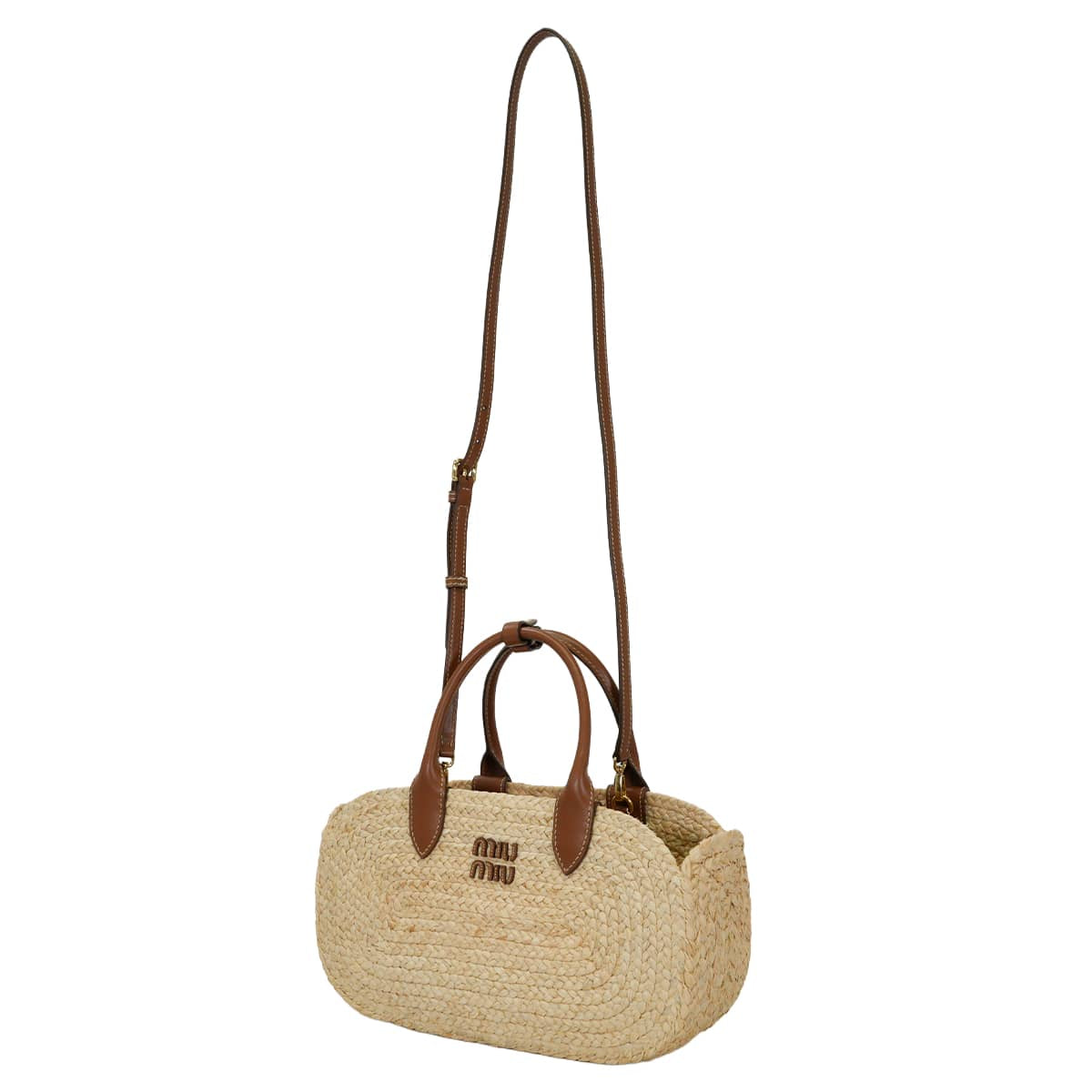 Miu Miu Handbag Raffia Beige/Cognac/Brown Gold HW 5BA312_21HX_F0A5T_V_COO[EXCELLENT][Authentic]