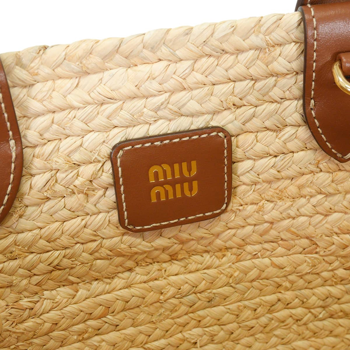 Miu Miu Handbag Raffia Beige/Cognac/Brown Gold HW 5BA312_21HX_F0A5T_V_COO[EXCELLENT][Authentic]