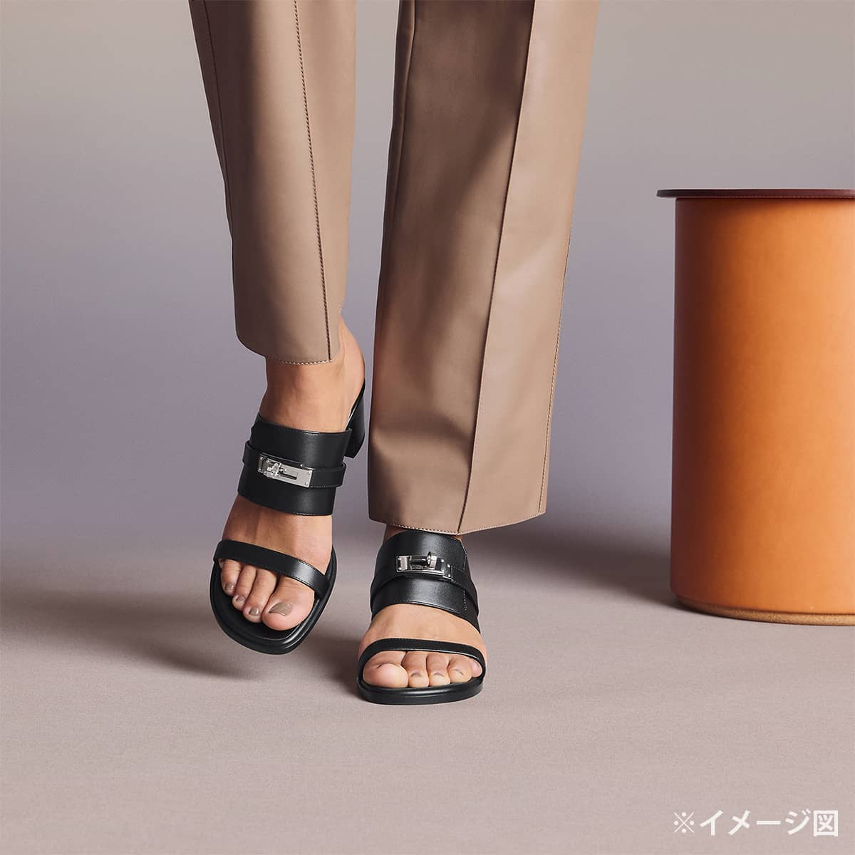 HERMES sandals Ninon 50 Kelly Buckle Noir (Black) calf #37 Silver HW[EXCELLENT][Authentic]