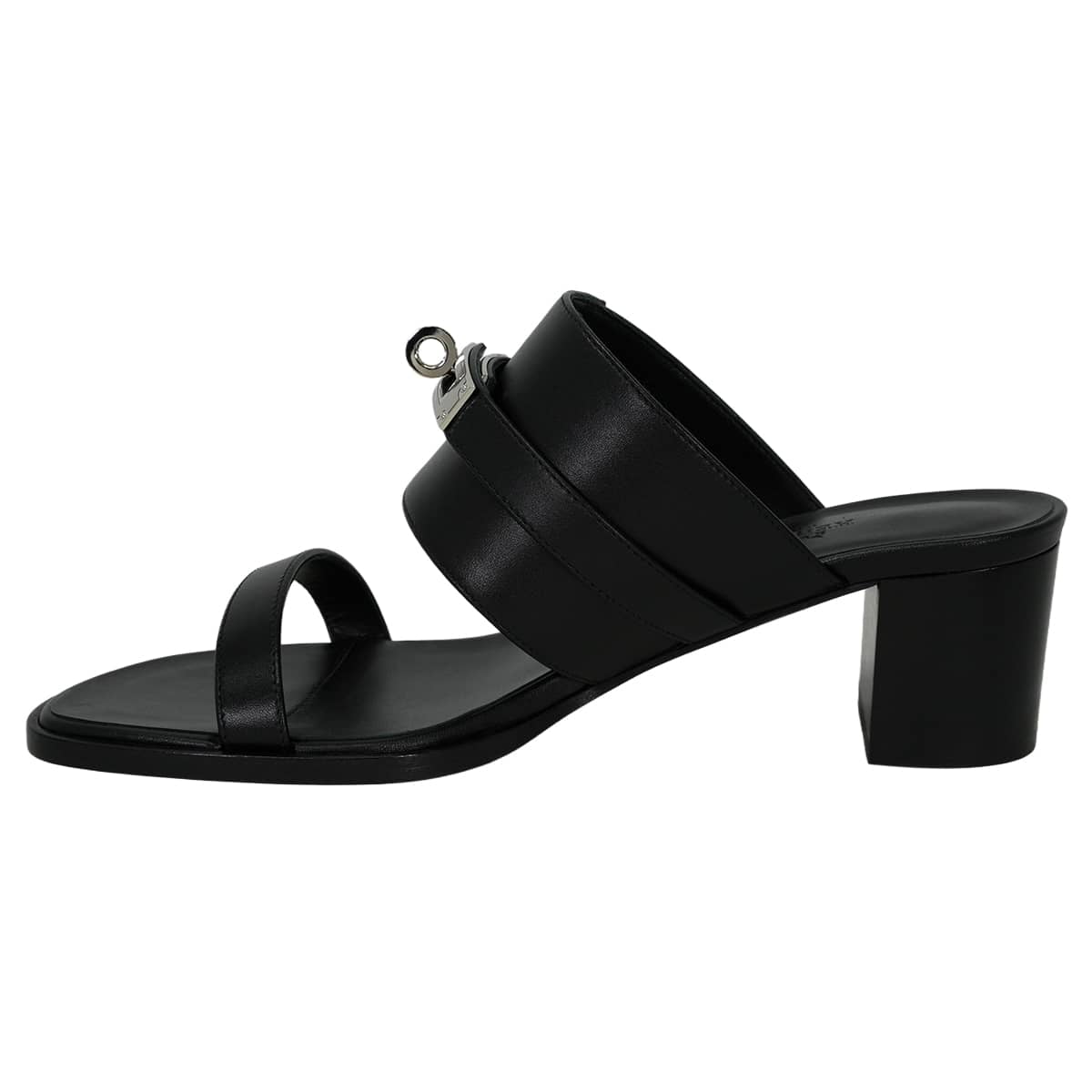 HERMES sandals Ninon 50 Kelly Buckle Noir (Black) calf #37 Silver HW[EXCELLENT][Authentic]