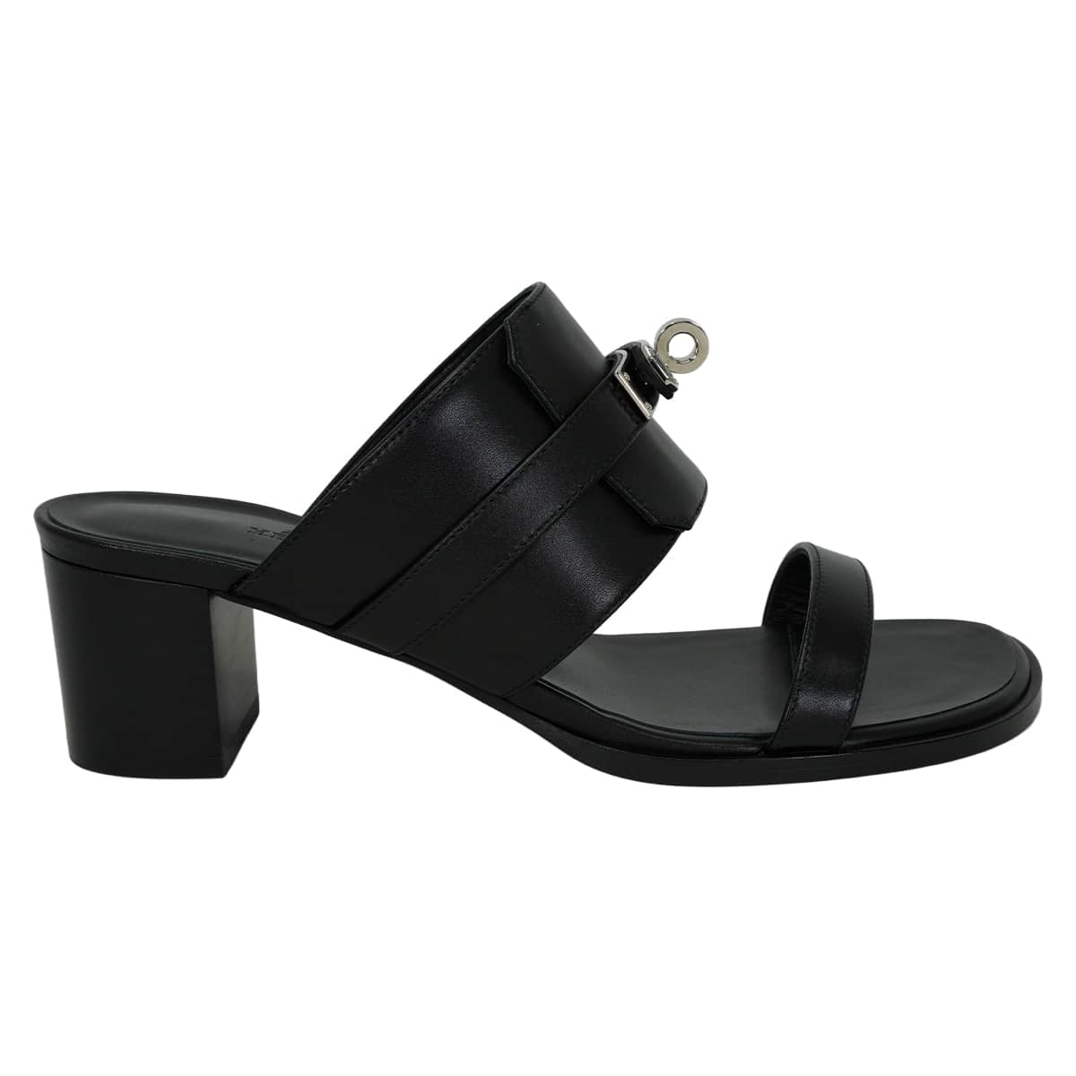 HERMES sandals Ninon 50 Kelly Buckle Noir (Black) calf #37 Silver HW[EXCELLENT][Authentic]