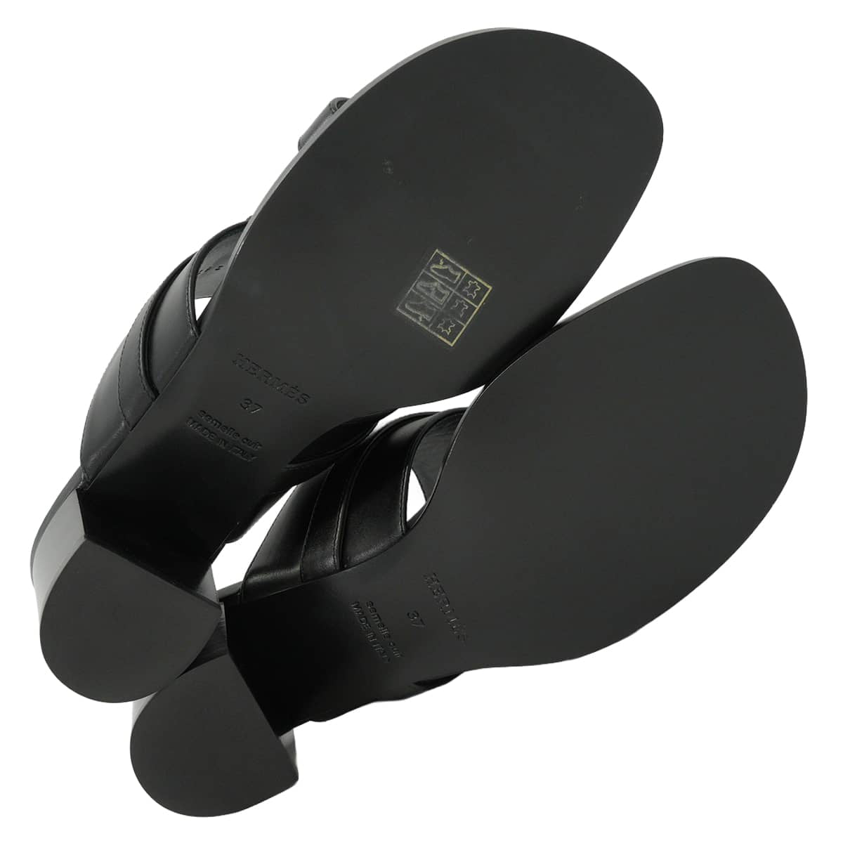 HERMES sandals Ninon 50 Kelly Buckle Noir (Black) calf #37 Silver HW[EXCELLENT][Authentic]