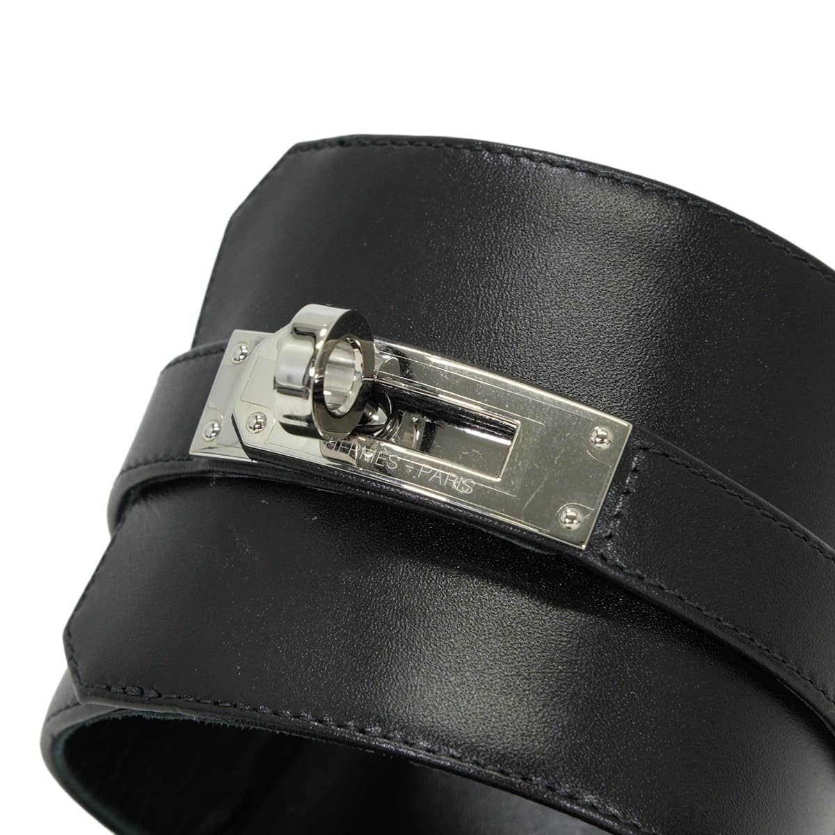 HERMES sandals Ninon 50 Kelly Buckle Noir (Black) calf #37 Silver HW[EXCELLENT][Authentic]