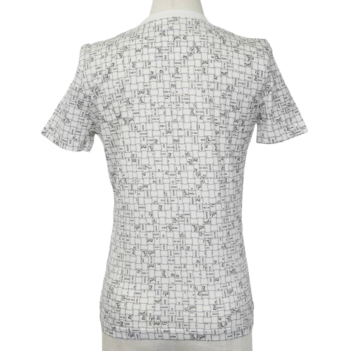 HERMES Short sleeve t shirt Bolduc check pattern. Blanc (White)/Noir (Black) Cotton100% 34[EXCELLENT][Authentic]