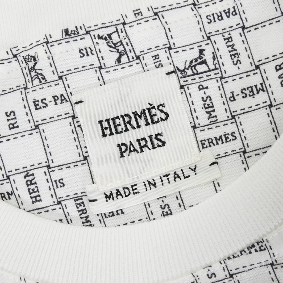 HERMES Short sleeve t shirt Bolduc check pattern. Blanc (White)/Noir (Black) Cotton100% 34[EXCELLENT][Authentic]