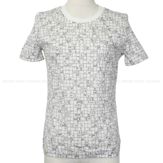 HERMES Short sleeve t shirt Bolduc check pattern. Blanc (White)/Noir (Black) Cotton100% 34[EXCELLENT][Authentic]