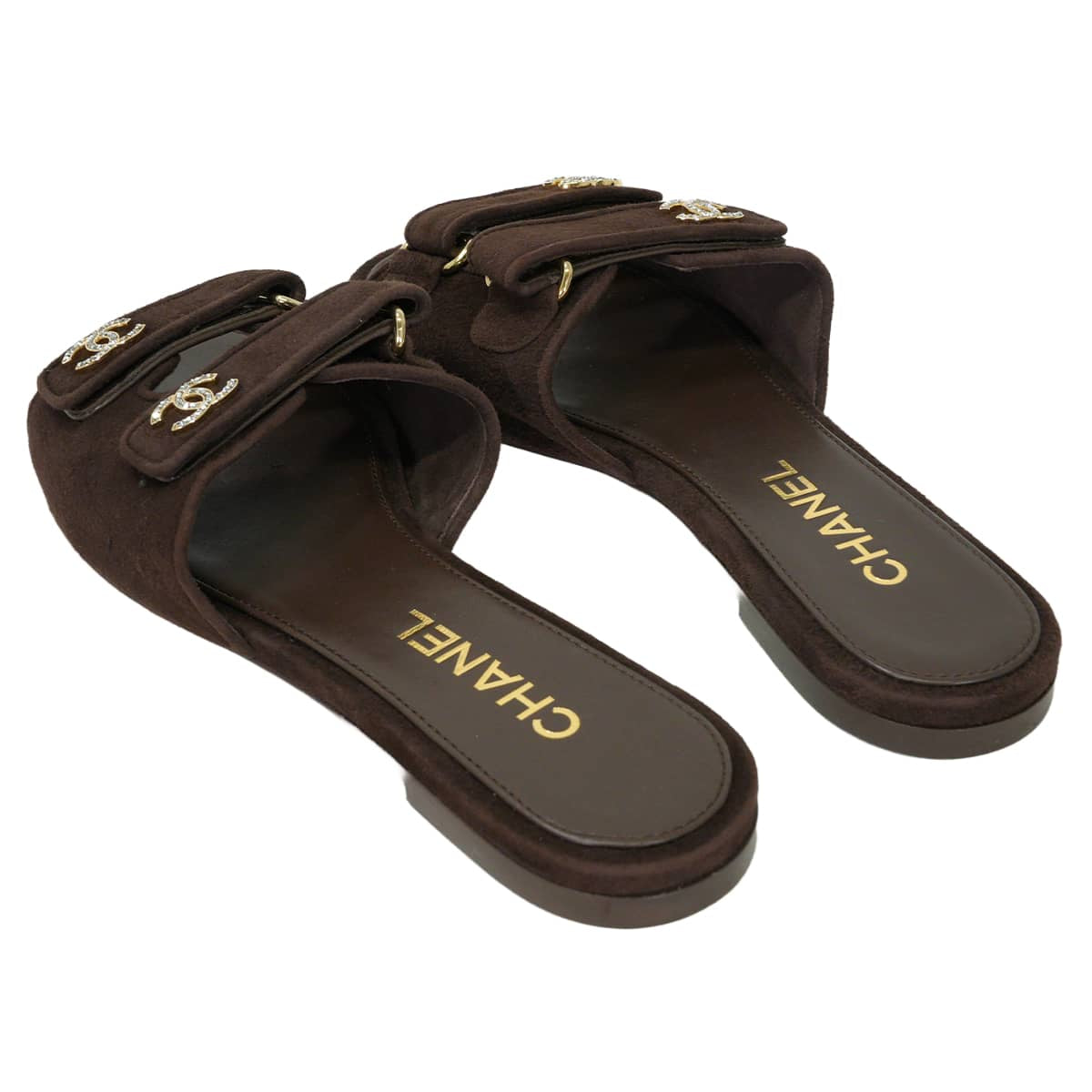 2026SS Metiers d'art collection CHANEL sandals Mules with Rhinestones COCO Mark and Double StrapsDark Burgundy suede #38C Champagne Gold HW G47043[EXCELLENT][Authentic]