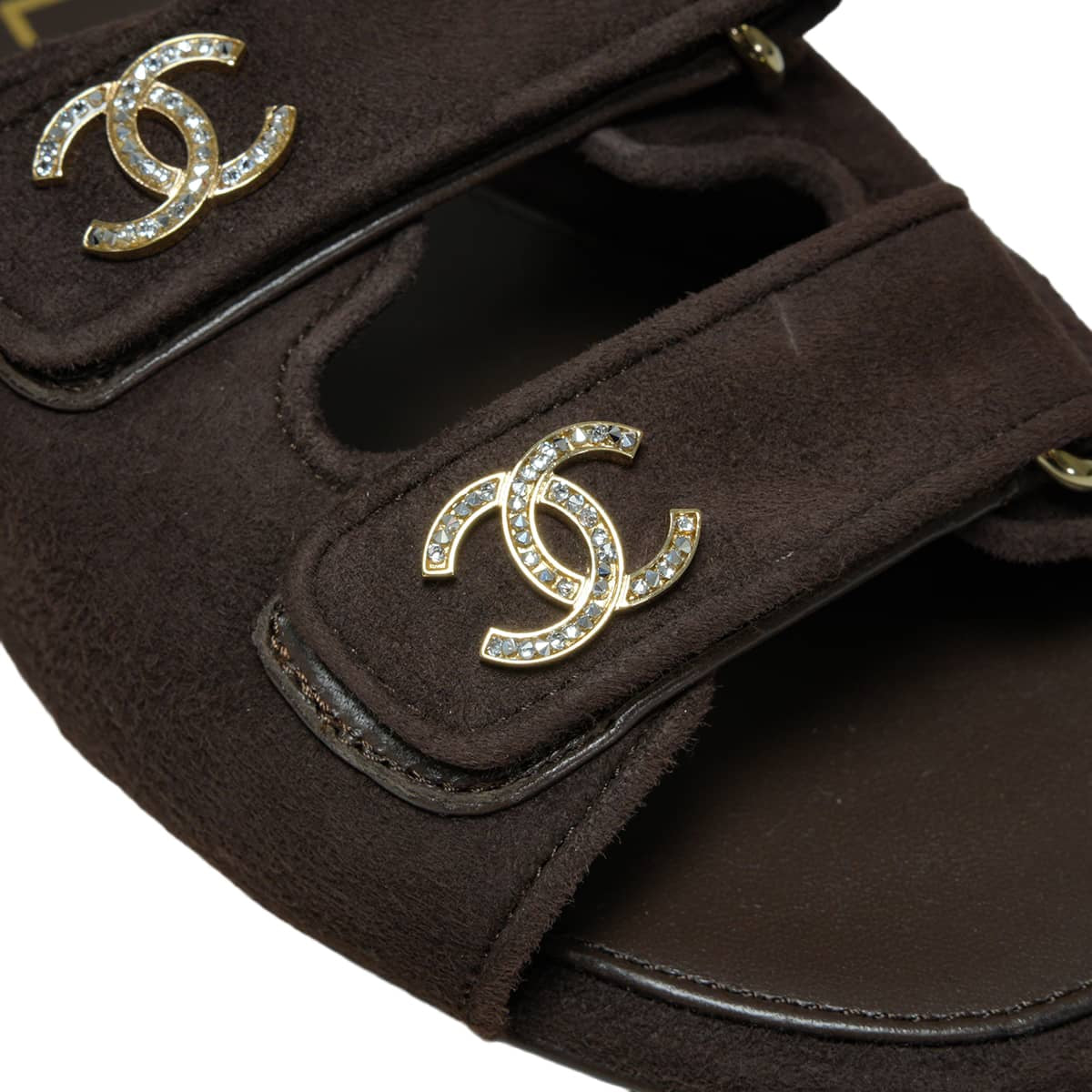 2026SS Metiers d'art collection CHANEL sandals Mules with Rhinestones COCO Mark and Double StrapsDark Burgundy suede #38C Champagne Gold HW G47043[EXCELLENT][Authentic]