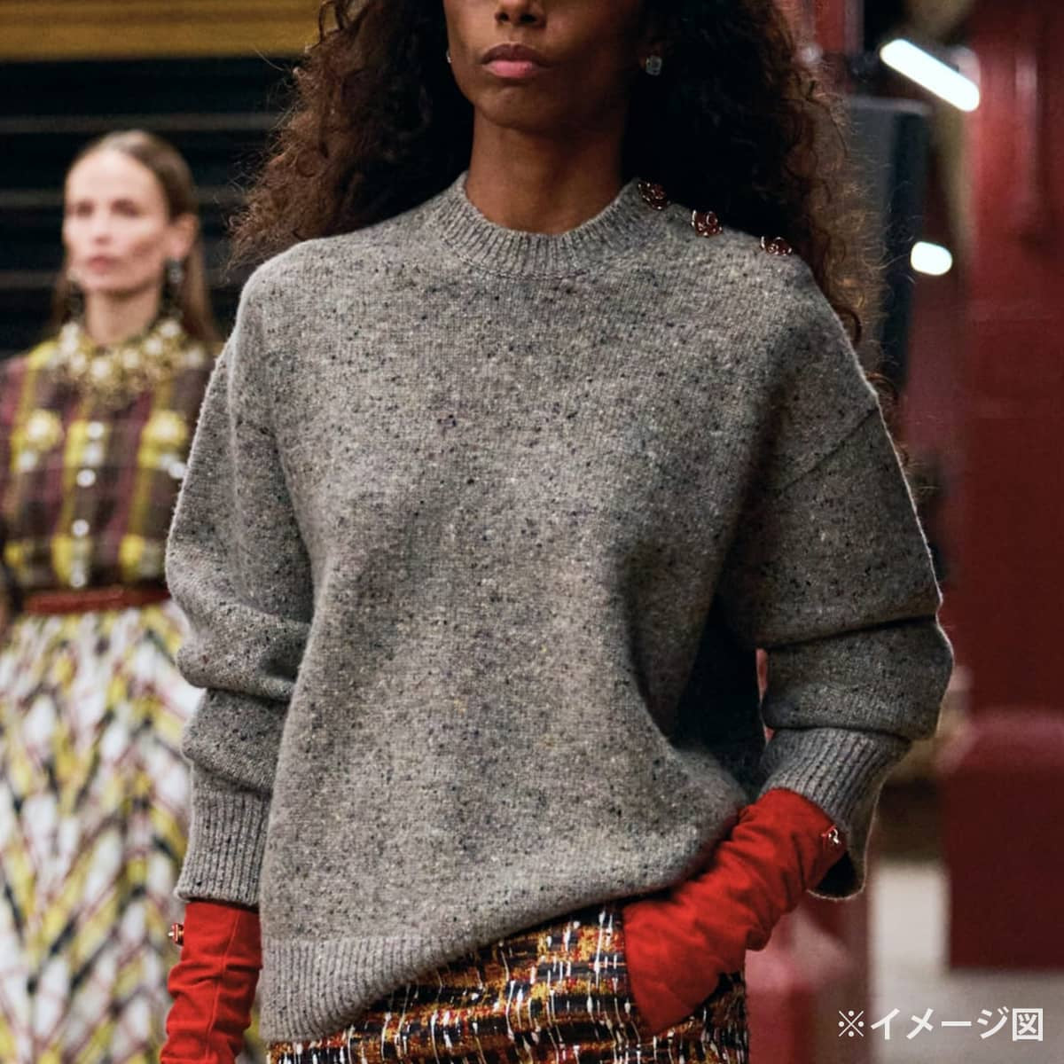 2026SS Mediatore CHANEL Tops Knit pullover shoulder bag with camellia buttons Grey Wool/Cashmere #36 P82498[BRAND NEW][Authentic]