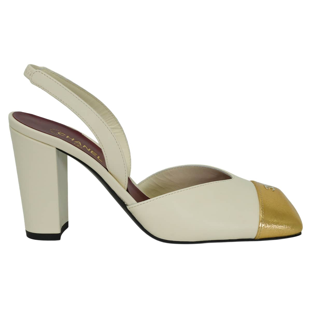 2026SS NEW CHANEL pumps Square-toe thrilling back shoes COCO Mark Ivory/Gold Calfskin #37 Champagne Gold HW G47204[EXCELLENT][Authentic]