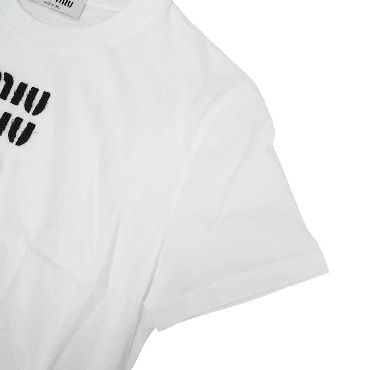 2023AW Miu Miu Short sleeve t shirt Logo Mushroom Blanc (White)/Noir (Black) Cotton #XS MJN495[EXCELLENT][Authentic]