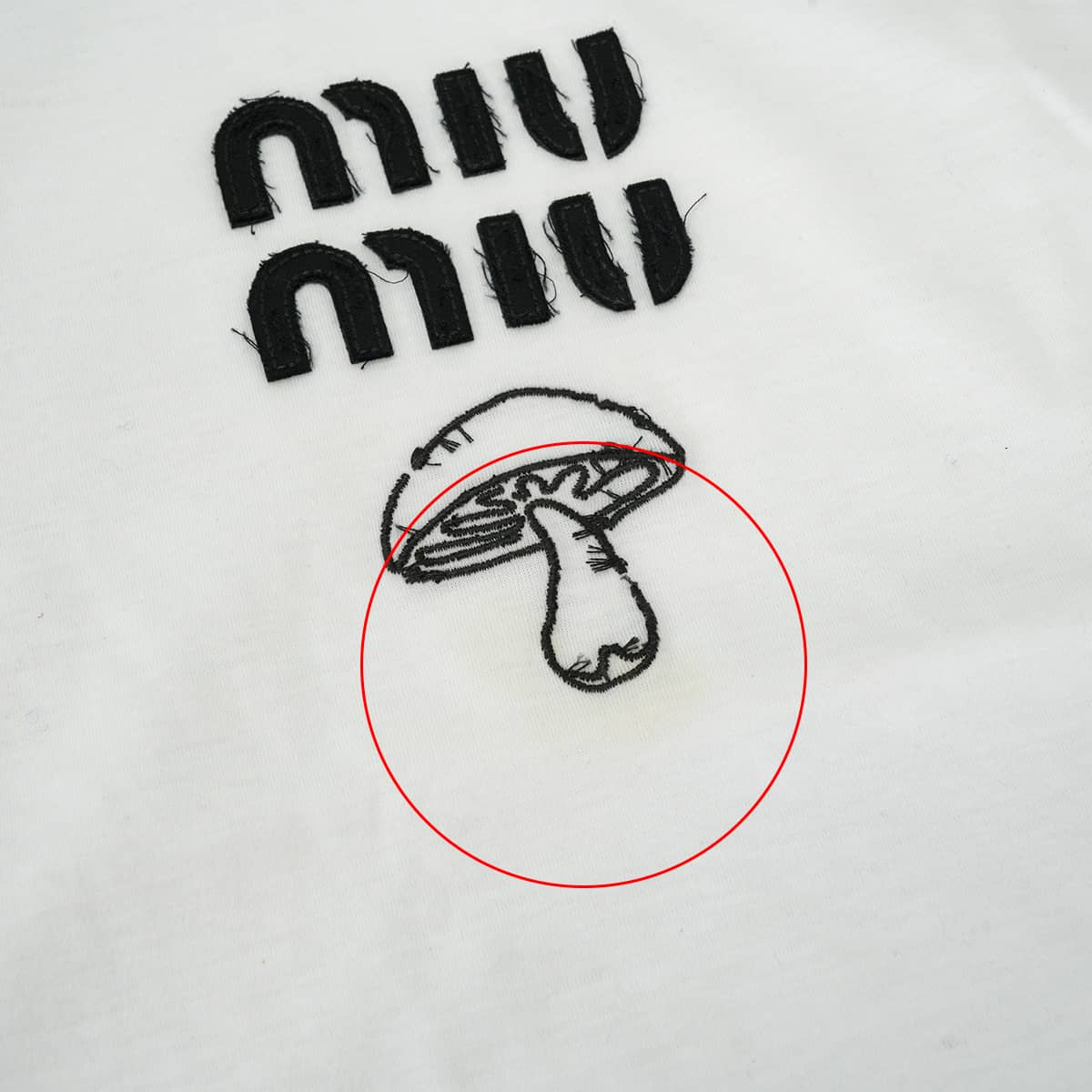 2023AW Miu Miu Short sleeve t shirt Logo Mushroom Blanc (White)/Noir (Black) Cotton #XS MJN495[EXCELLENT][Authentic]