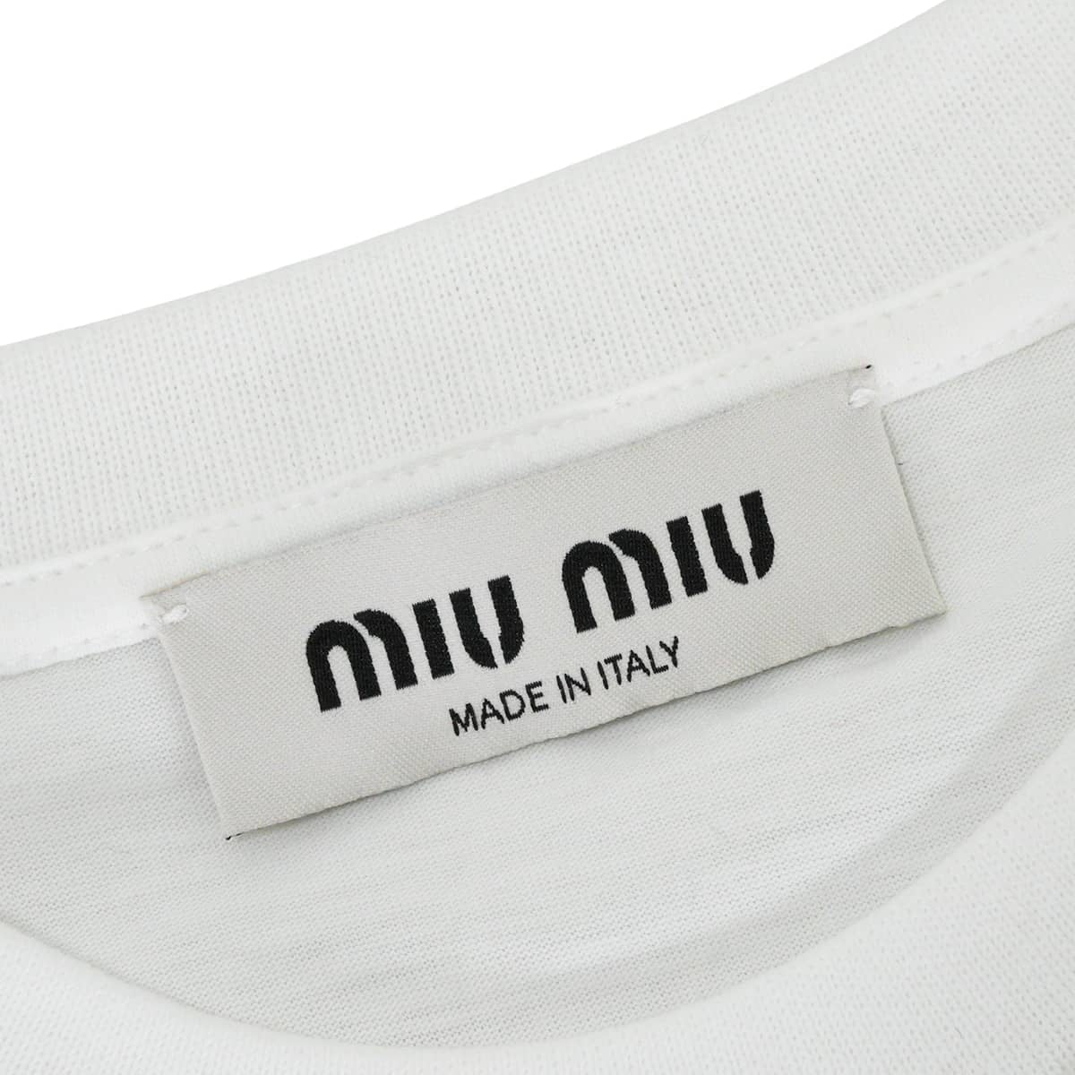 2023AW Miu Miu Short sleeve t shirt Logo Mushroom Blanc (White)/Noir (Black) Cotton #XS MJN495[EXCELLENT][Authentic]