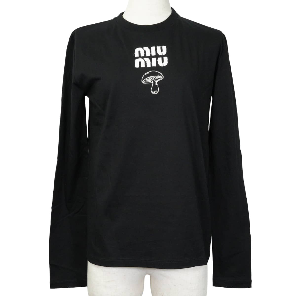 2023 Miu Miu Long sleeve t-shirt Logo Long Sleeve Mushroom Noir (Black) Cotton #XS MJL964 S232 13NN[EXCELLENT][Authentic]