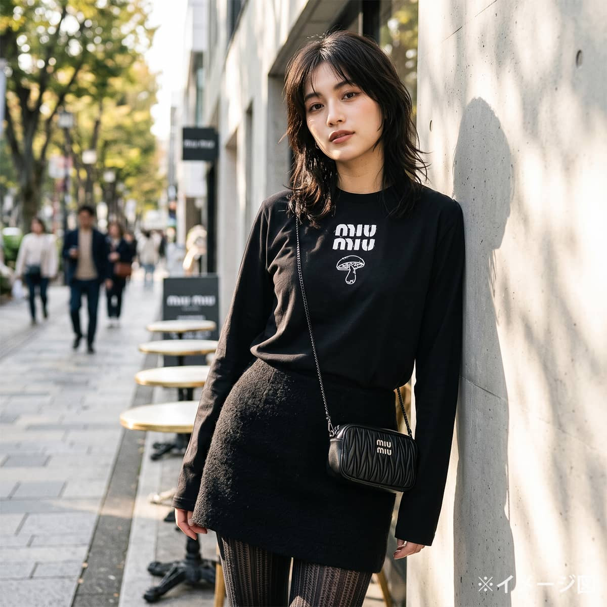 2023 Miu Miu Long sleeve t-shirt Logo Long Sleeve Mushroom Noir (Black) Cotton #XS MJL964 S232 13NN[EXCELLENT][Authentic]