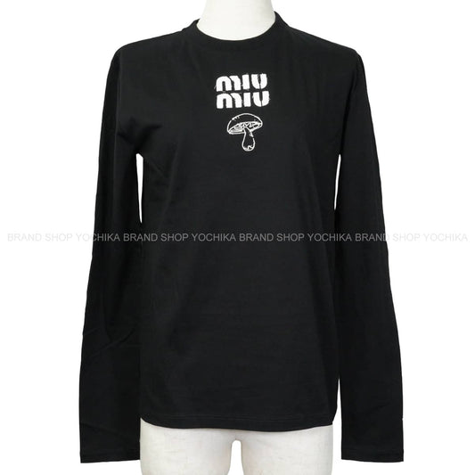 2023 Miu Miu Long sleeve t-shirt Logo Long Sleeve Mushroom Noir (Black) Cotton #XS MJL964 S232 13NN[EXCELLENT][Authentic]