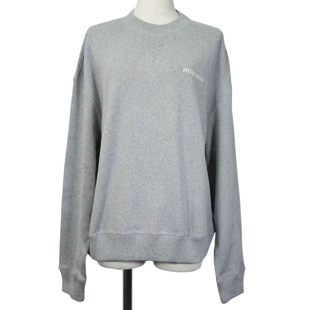 2025 Miu Miu Sweat Oversized Fleece shirt Grey Cotton #XS MJL088 S000 17JV[EXCELLENT][Authentic]