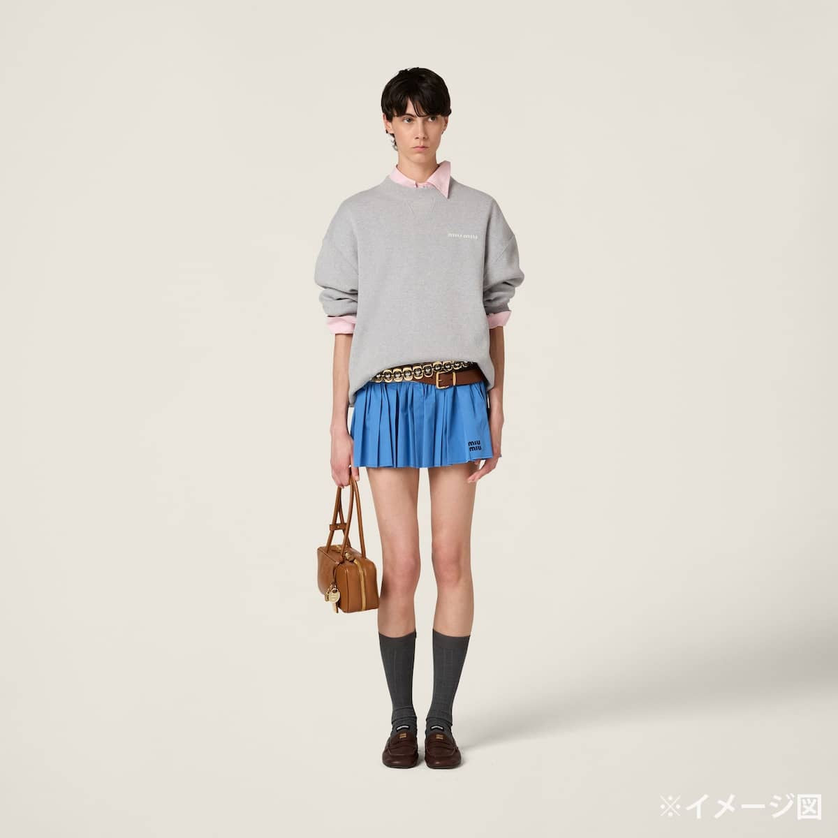 2025 Miu Miu Sweat Oversized Fleece shirt Grey Cotton #XS MJL088 S000 17JV[EXCELLENT][Authentic]
