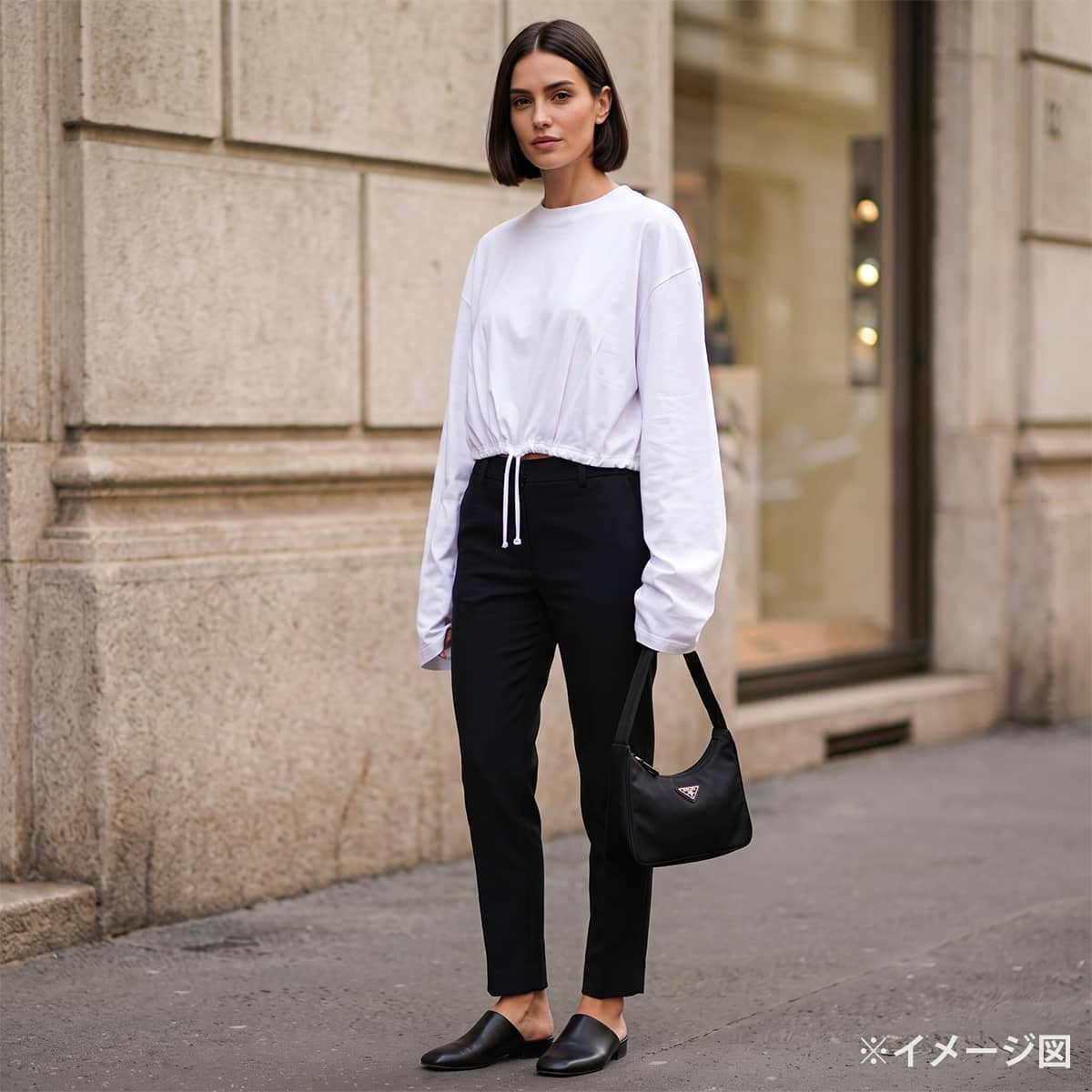 PRADA Tops Cropped top with triangle logo Blanc (White) Cotton #XS 34675S00011CD[EXCELLENT][Authentic]