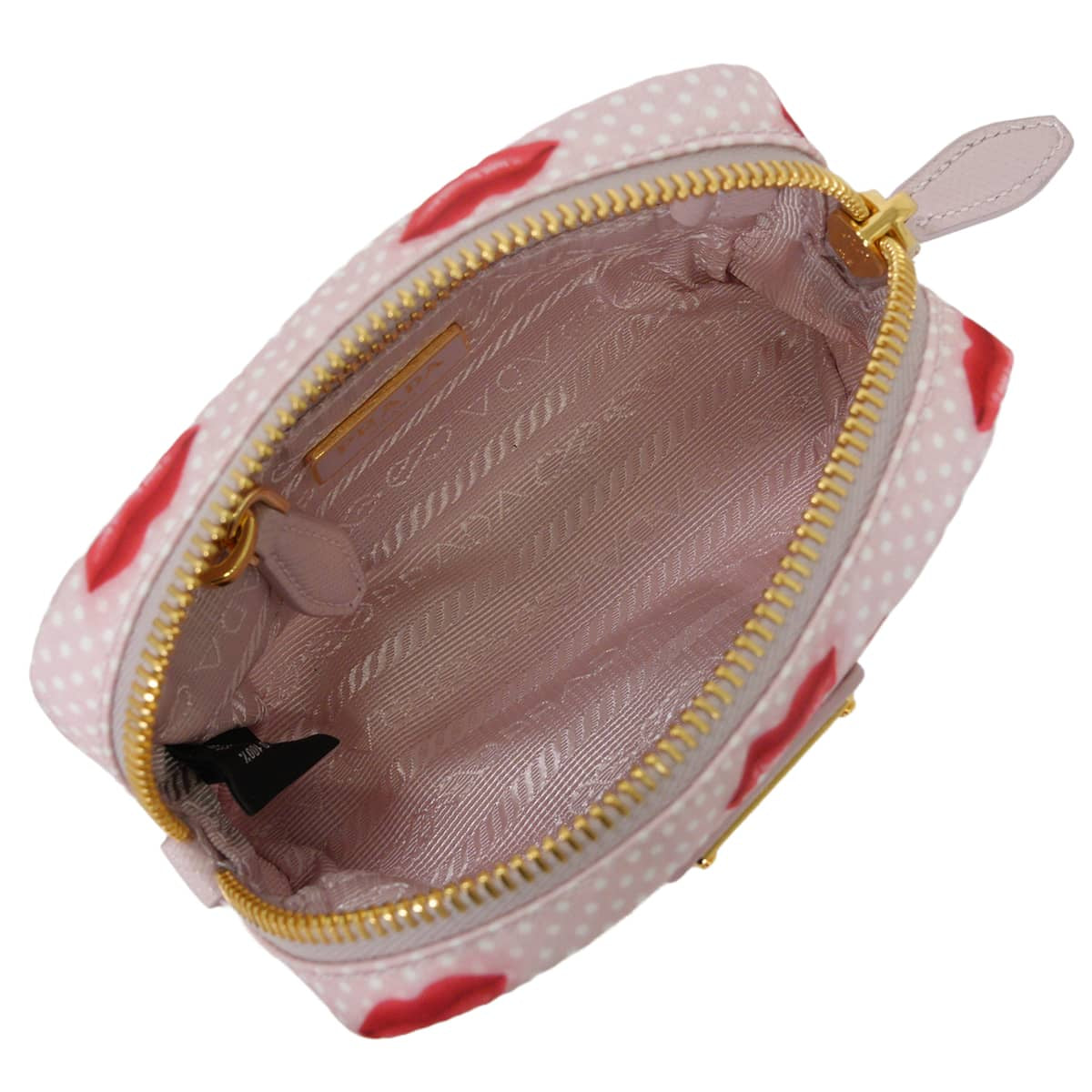 2025AW PRADA Pouch Re_Nylon Micro Lip Motif Dot Pink/Red Recycle Polyamide Gold HW IND339[EXCELLENT][Authentic]
